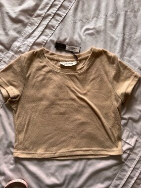 Myra Swim Tan Short Sleeve Crop Top